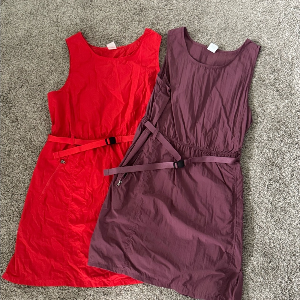 2-Pack Avia Belted Athleisure Tank Dresses – Red & Plum – Size L (12-14)